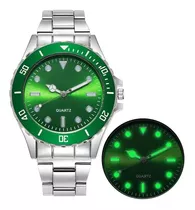Relógio Prata Verde Presente Para Namorado C/caixa Importado