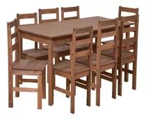 Juego De Comedor Madera Maciza Mesa + 8 Sillas Reforzadas Color Marrón