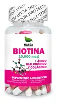 Biotina 10,000 Mcg Con Acido Hialuronico Y Colageno 100 Caps Sabor Natural