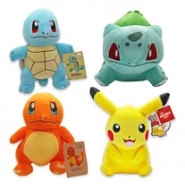 Pelúcias 4 Pokémon - Pikachu, Squirtle, Charmander Bulbasaur