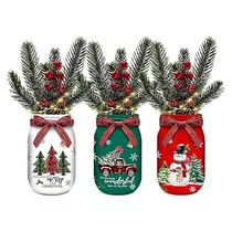 Juego De 3 Botellas De Vidrio Decorativas De Navidad Lu...