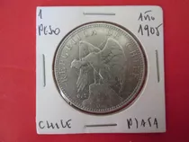Antigua Moneda Republica De Chile 1 Peso De Plata Año 1905