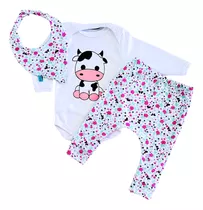 Conjunto Bebe Menina Com Babador Fofo Algodão