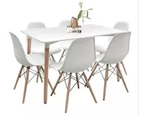 Juego De Comedor 6 Puestos Eiffel Eames Madera Helga