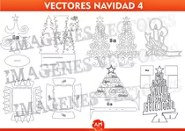 Vectores Navidad 4 Arboles Adornos C Láser / Envió Inmediato