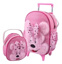 Kit Mochila De Carrinho Infantil Bichinho G + Lancheira - Suporte Lancheira - Bebê Escolar - Mochila Rodinha - Animais