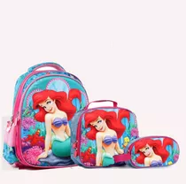 Kit Mochila Escolar Infantil Sereia Ariel 3d Alto Relevo