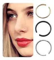 Argola Piercing Brinco Falso Fino Nariz Pressão Kit3 Peças