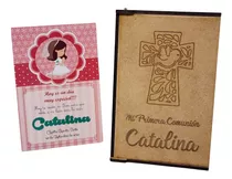 Estampitas Con Caja Personalizada Grabada Comunión X 50