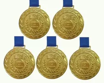 Kit 5 Medalha Metal C/fita Azul Honra Ao Mérito Premiação
