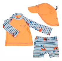 Remera Proteccion Uv Bebe+ Boxer + Gorra Cubre Nuca Osito