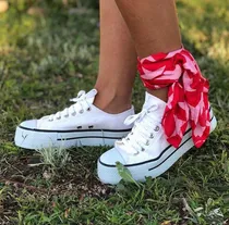 Zapatillas Sneakers Star Blancas De Lona Con Plataforma