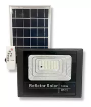 Holofote Refletor Led 100w Placa Solar Bateria Prova Dágua Cor Da Carcaça Preto Cor Da Luz Branco-frio