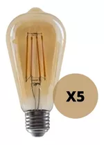 Pack X5 Candela Vintage Filamento Tubular Led 6 W 220v Color De La Luz Cálida 3000 K