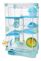 Jaula Equipada Casa P Hamster Con 3 Pisos 27x20.5x47cm Color Azul