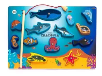 Juego De Pesca Madera Didáctico Con Imán Encastre Mar Peces