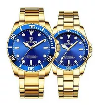 Relojes De Pareja Reloj De Acero Inoxidable Dorado Clasico D