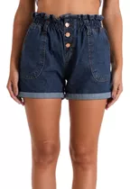 Short Mujer Baggy Jean Elastizado Con Bolsillos