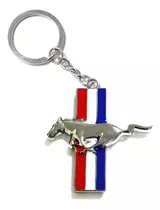 Llavero Cromado Importado Metal Con Logo Y Bandera Mustang