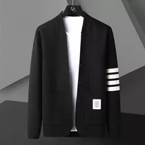 Chaqueta De Punto Para Hombre, A Rayas, Para Jóvenes, Casual