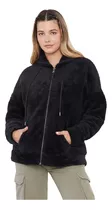 Polerón Mujer Peludo Hoodie Negro Corona