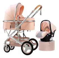 Coche De Paseo Lubabycas Luxury Luxury Rosa Con Chasis Color Plateado