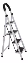 Escalera Tijera 4 Escalones De Aluminio Base Antideslizante Color Blanco