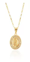 Medalla Virgen De Guadalupe Con Cadena Lunga Oro Sólido 10k