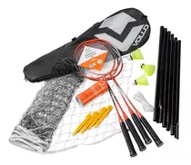 Kit Badminton Profissional Completo 4 Raquetes 3 Peteca Rede