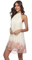 Vestido De Gasa Crema Floral Talla S Nuevo Importado