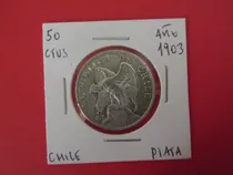 Antigua Moneda 50 Ctvs Chile De Plata Año 1903 Muy Escasa