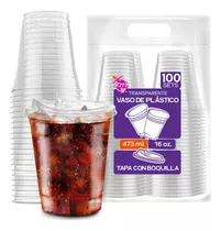 100 Vasos De Plastico Berry Bloom De 16 Oz (473 Ml) Con Tapa Con Boquilla Transparentes, Vasos Perfectos Para Llevar Bebidas Frias Y Batidos