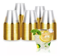 100 Vasos Berry Bloom  De Plástico Premium Con Borde Dorado Paquete Con 100 Piezas, Copas Elegantes Para Fiestas, Bodas, Postre, Cócteles, Vino (9 Onzas)