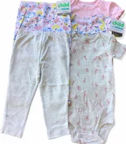 Carter´s Set 5pzas 3 Bodys Mangas Cortas Y 2 Pantalones C/pi