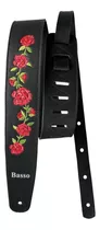 Correia Guitarra Violão Baixo Basso Alça Vt Fl Floral Preto