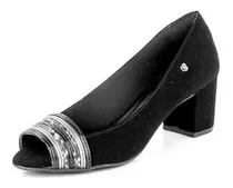 Peep Toe Salto Bloco Tiras Nobuck Preto 094782a