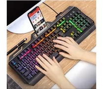 Teclado Iluminado Gamer Semi Mecânico Led Base Jogo Note Pc Cor De Teclado Preto Idioma Português Brasil