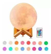 Lámpara Luna 15 Cm 3d Luz Led Colores + Base Madera 