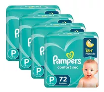 Kit 4 Fraldas Pampers Confort Sec Super Tamanho P 72 Unid