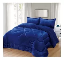 Cobertor Cubrecama Tipo Plush + Chiporro 1.5 Plazas Premium Color Azul