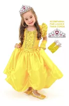 Vestido Luxo Festa Fantasia Infantil Princesas Com Tiara 