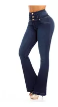 Jeans Levanta Cola Semi Oxford Modelador Cintura Faja  Azul 