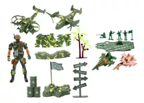 Kit Brinquedos Veículos Militares Soldados Miniatura 20 Pçs