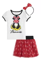Conjunto De Niña Minnie Mouse  Blusa +tutu+diadema Disney