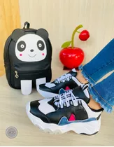 Combo Tenis Zapatillas De Chicas + Bolso De Oso Panda Negro