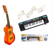 Kit Mini Violão Infantil De Madeira + Piano Teclado Musical