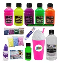 Kit  Slime Colas Neon + Lanterna Luz Negra  Glow Dark Brinde