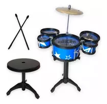 Mini Bateria Infantil Completa Banquinho Baqueta 5 Tambores