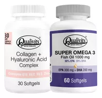 Colágeno Ácido Hialurónico + Super Omega 3 60caps Qualivits Sabor Natural
