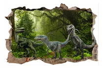 Vinilos Efecto 3d Hueco Pared Velociraptors - 1.50m X 1m